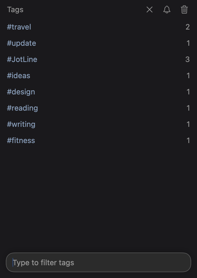Tag management page listing tags with usage counts